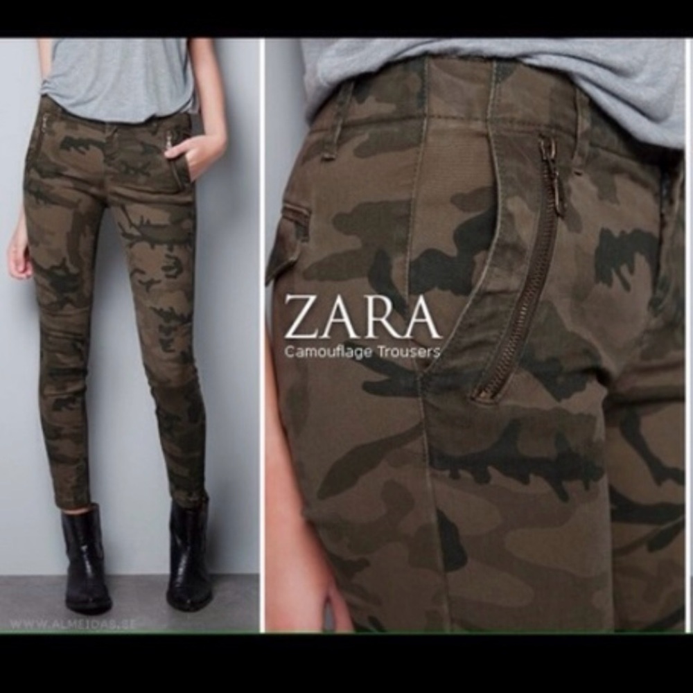 Zara Camo pants, skinny, zipper on ankle.  Size Euro 40.  Great condition!